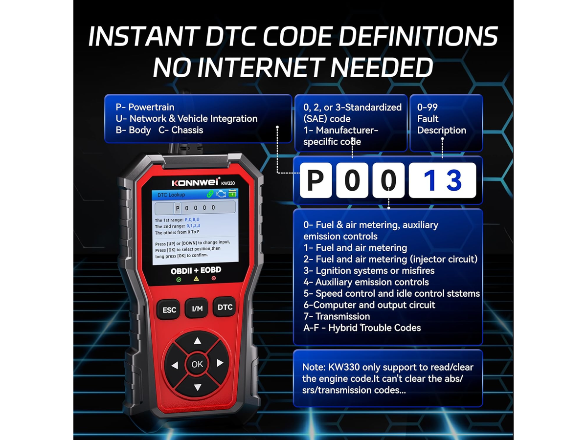 KONNWEI KW330 OBD2 Scanner with Battery Test