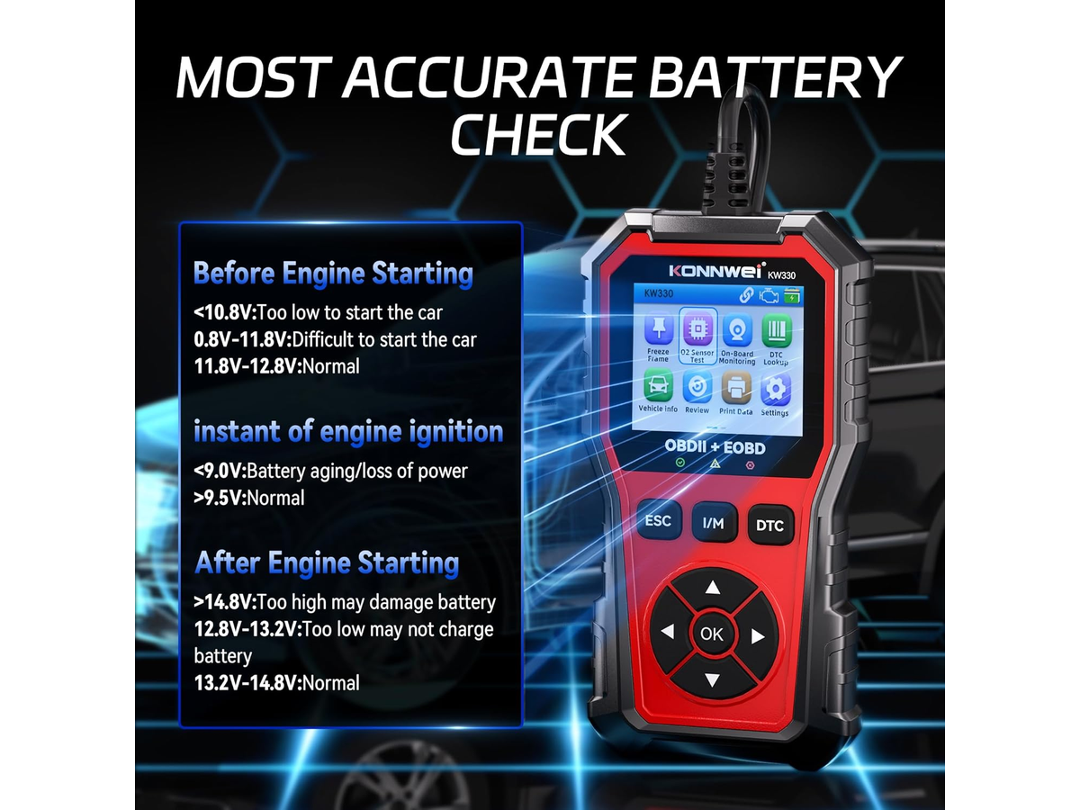 KONNWEI KW330 OBD2 Scanner with Battery Test