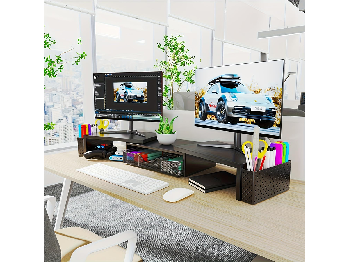 Modern Dual Monitor Laptop Stand with Adjustable Length