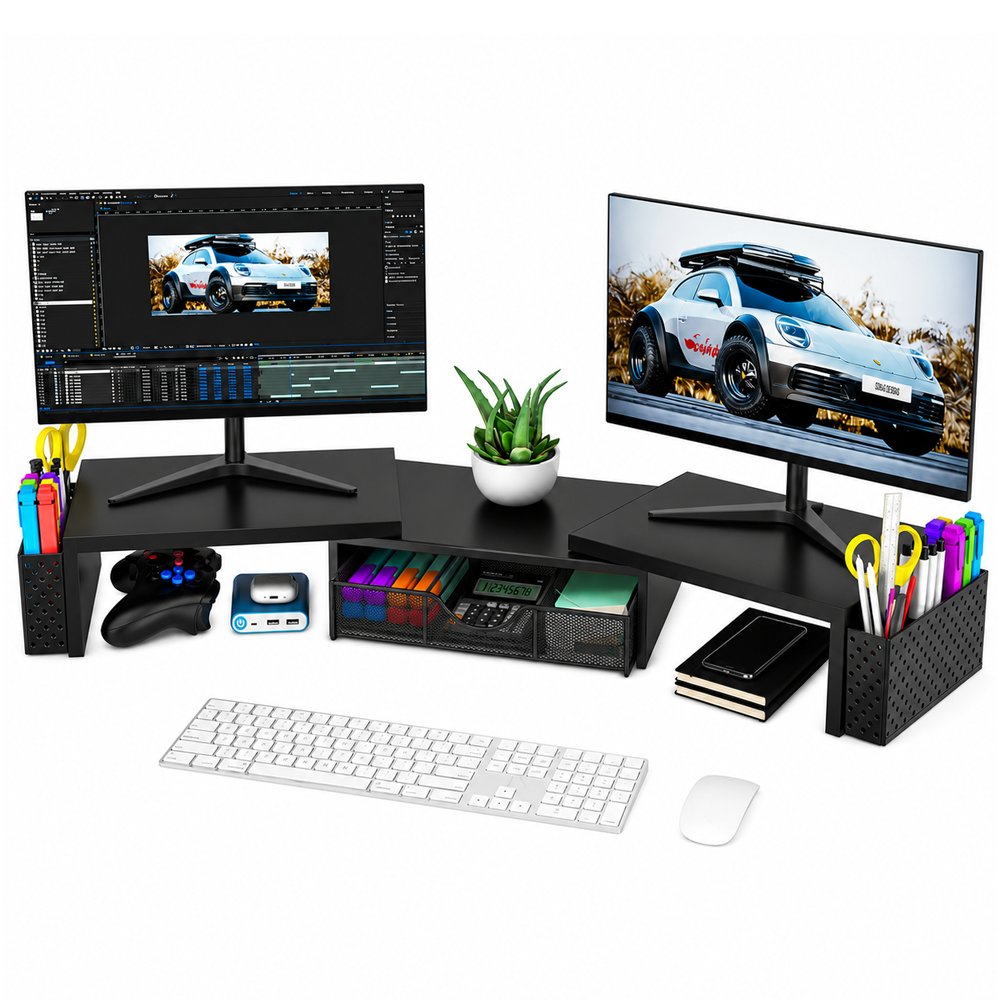 Modern Dual Monitor Laptop Stand with Adjustable Length