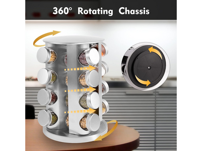 Spice Rack Stand Carousel Rotating Glass 16 Jars