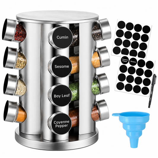Spice Rack Stand Carousel Rotating Glass 16 Jars