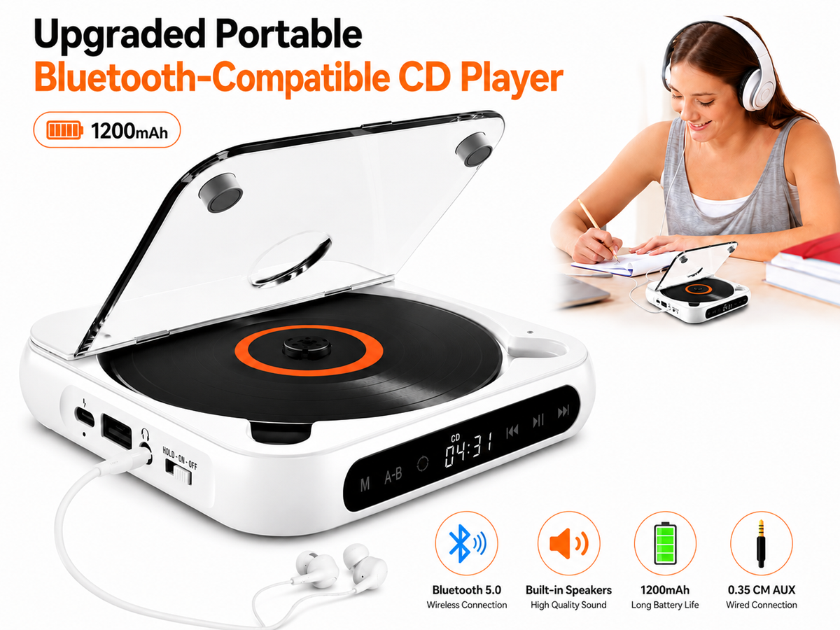 Rechargeable CD Player with Bluetooth