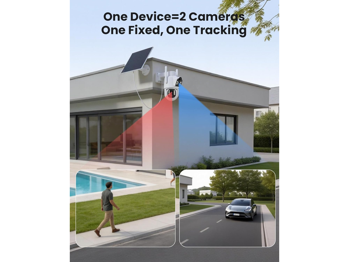 Solar Security Camera 4MP Dual Lens Wireless PTZ Outdoor Camera