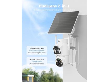 Solar Security Camera 4MP Dual Lens Wireless PTZ Outdoor Camera