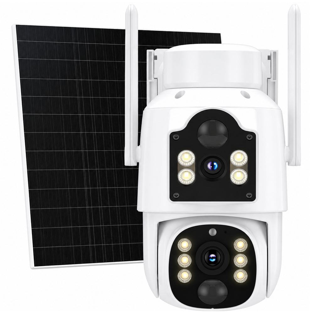 Solar Security Camera 4MP Dual Lens Wireless PTZ Outdoor Camera