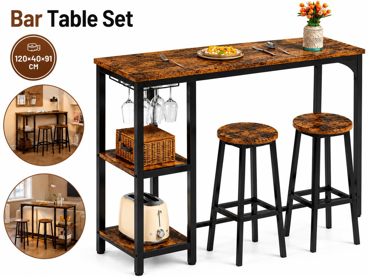 Bar Table and Stools Set Dining Desk Kitchen Chairs