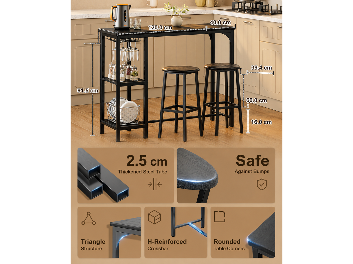 Bar Table and Stools Set Dining Desk Kitchen Chairs