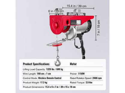 Electric Hoist Winch 600kg