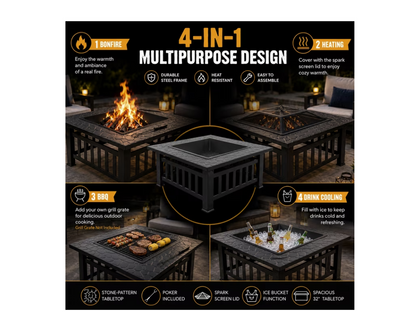 Fire Pit Barbecue Grill Table