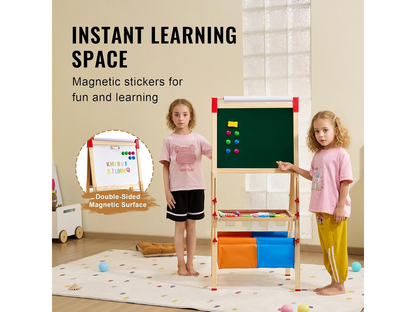 Wooden Art Easel Whiteboard Chalkboard with Paper Roll
