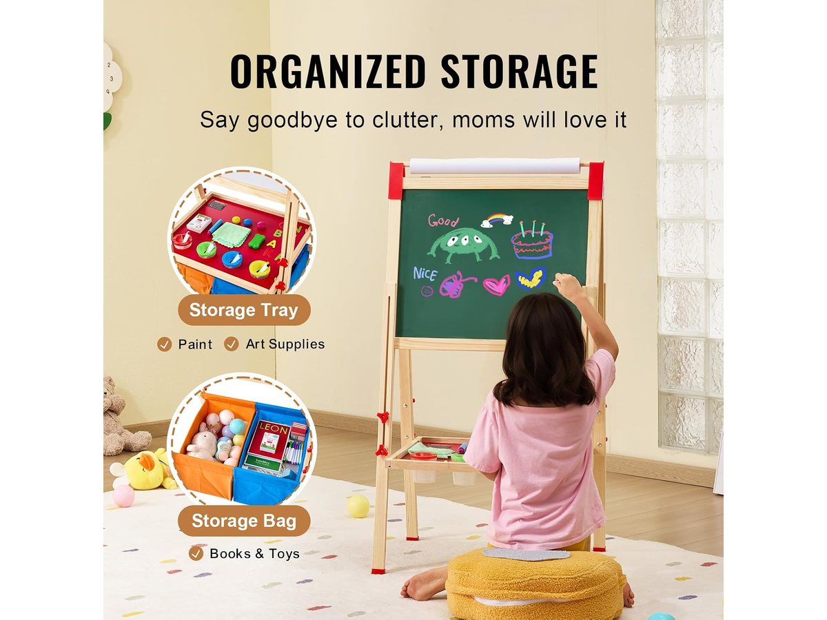Wooden Art Easel Whiteboard Chalkboard with Paper Roll