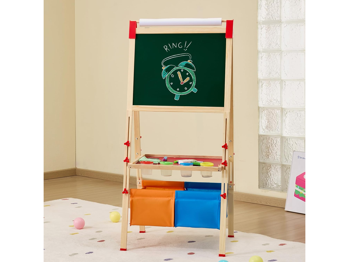 Wooden Art Easel Whiteboard Chalkboard with Paper Roll