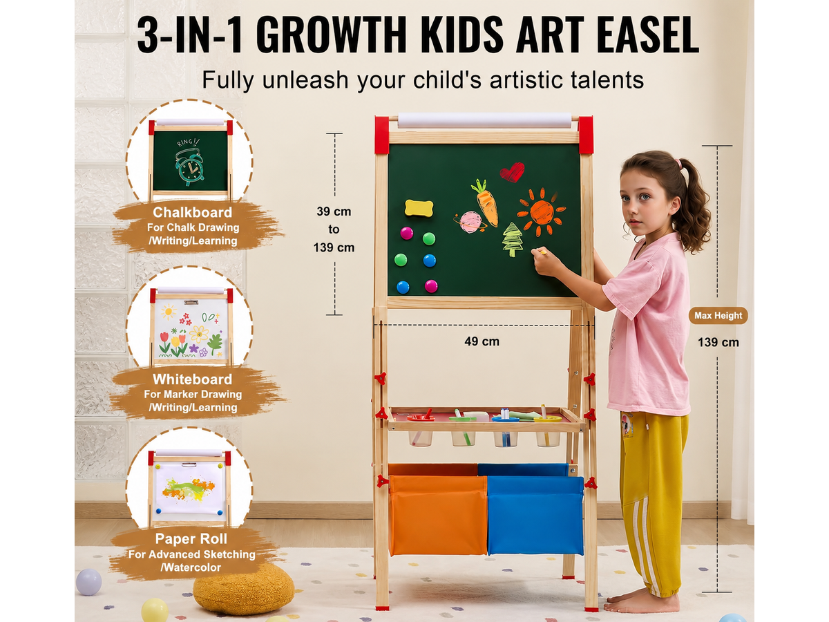 Wooden Art Easel Whiteboard Chalkboard with Paper Roll