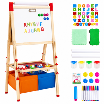 Wooden Art Easel Whiteboard Chalkboard with Paper Roll