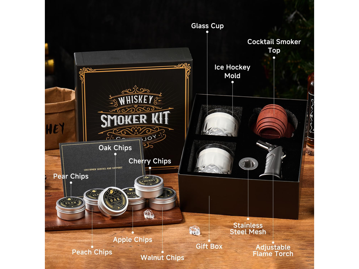 Whiskey Smoker Kit with Torch 6 Wood Chips