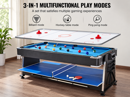 3 in 1 Pool, Air Hockey & Table Tennis