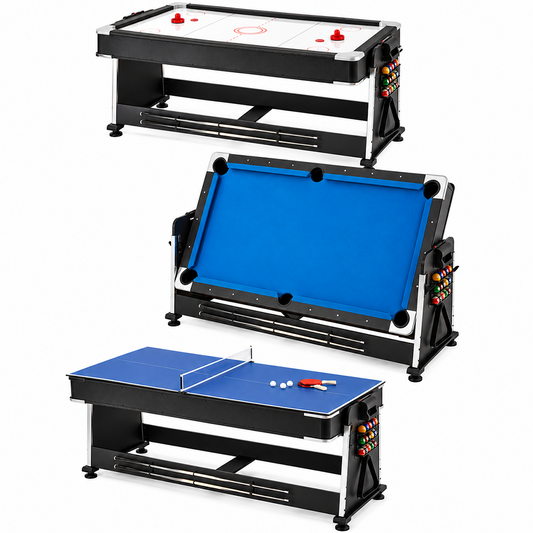 Multifunctional Rotating Pool and Air Hockey Table with Table Tennis