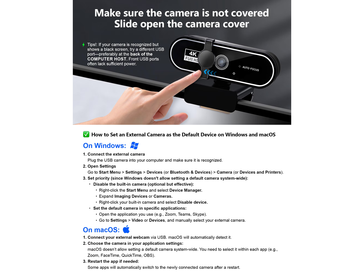 Webcam Web Camera 4K HD USB Autofocus