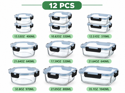 12 Piece Glass Storage Containers with Lids