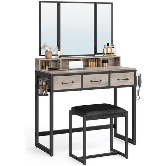 Makeup vanity with tri fold mirror