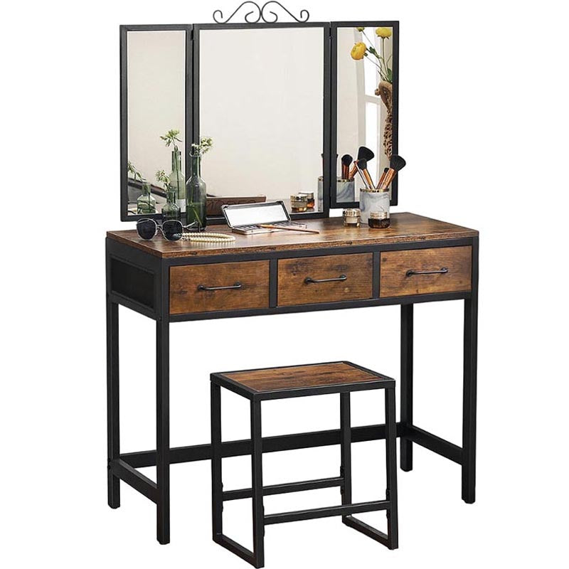 Dressing table with tri fold mirror