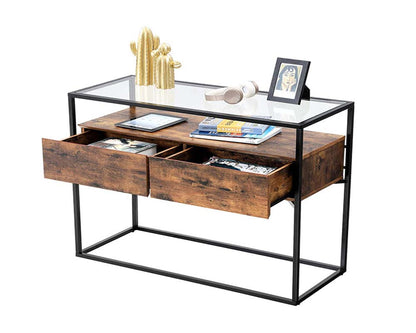 Black steel frame console