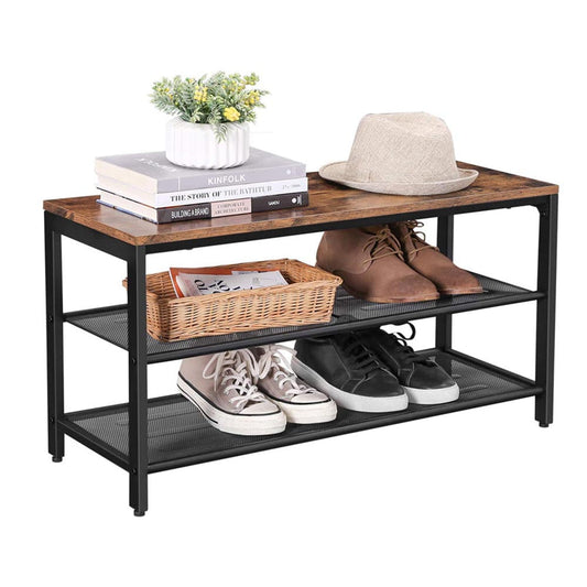rustic brown shoe bench