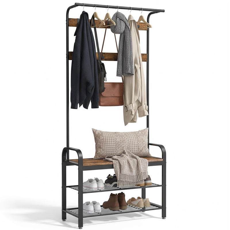 wooden coat rack full view
