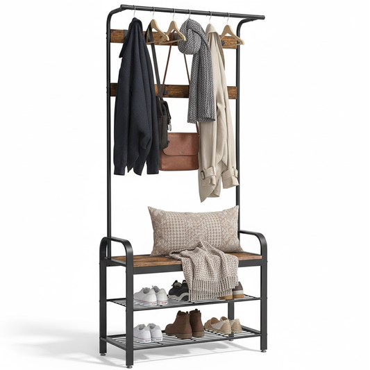 Wooden Coat Rack with Shelves Hooks by VASAGLE