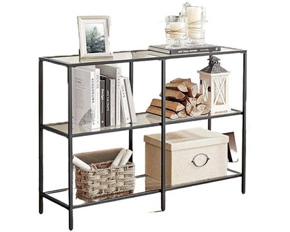 VASAGLE Black Frame Glass Console Table with Shelves