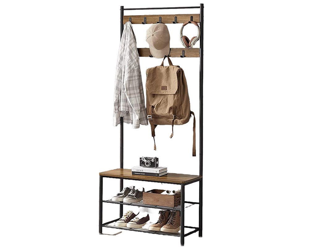 Wooden Coat Rack with Shelves Hooks by VASAGLE