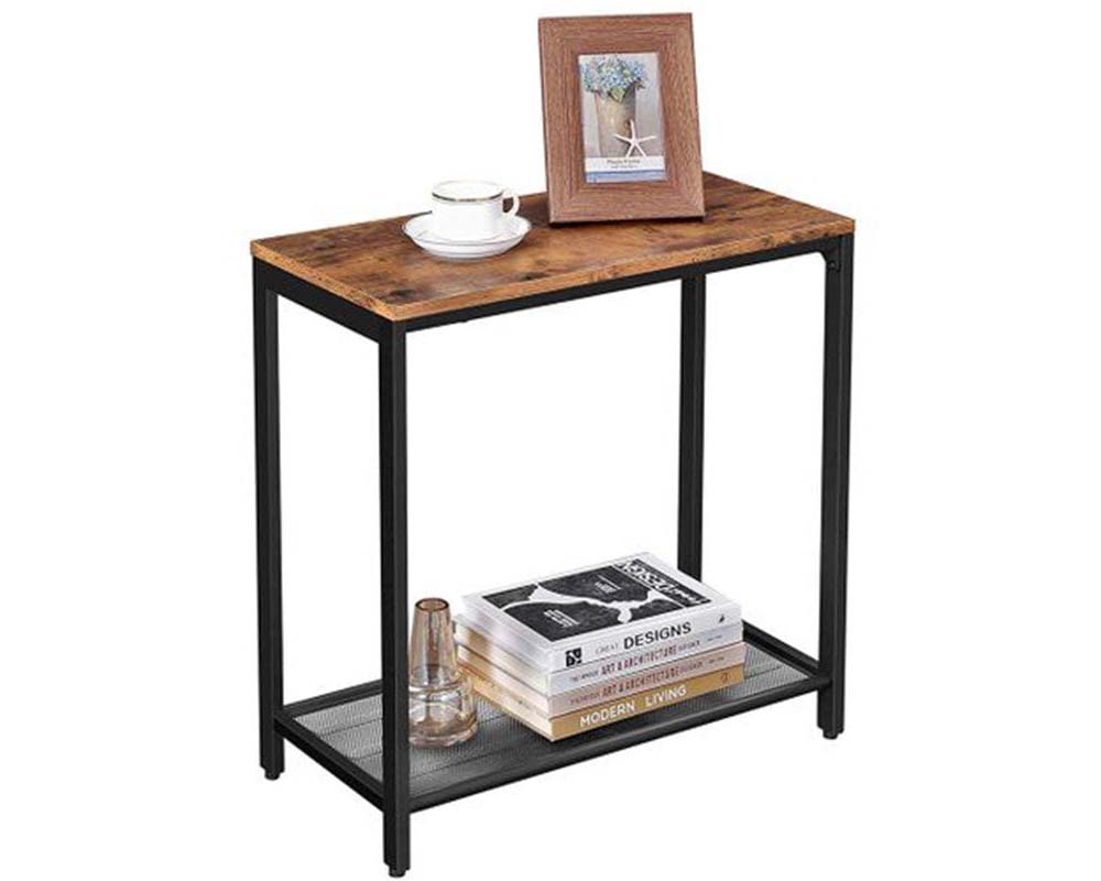 VASAGLE Brown End Table with Mesh Shelf