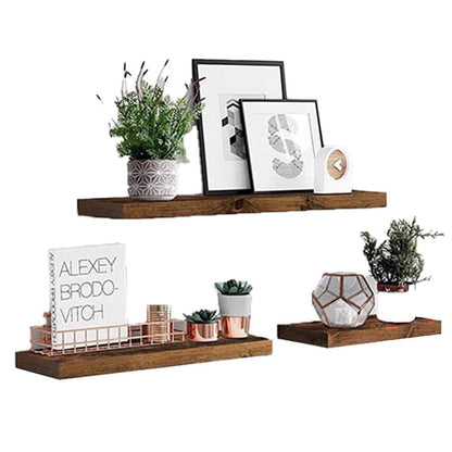 Rustic brown floating shelf on wall