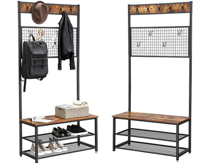 hall tree with shoe shelves