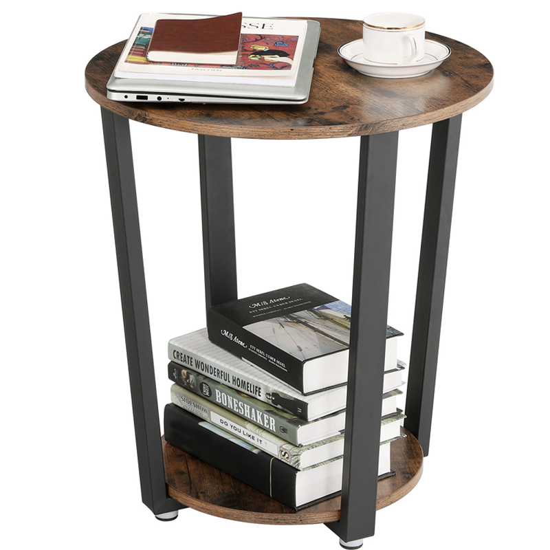 Round rustic brown side table