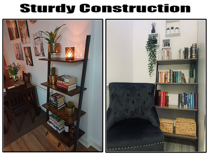 Leaning Wall Bookcase Rustic Brown Wood Plant Stand