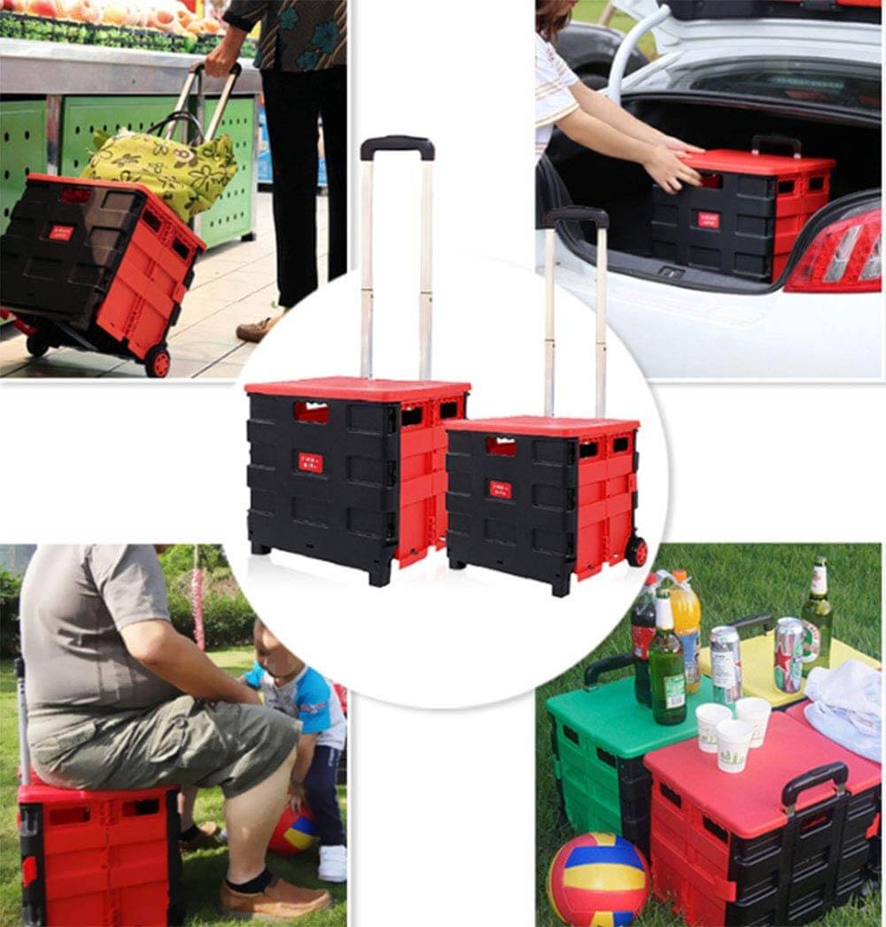 Collapsible grocery trolley with wheels