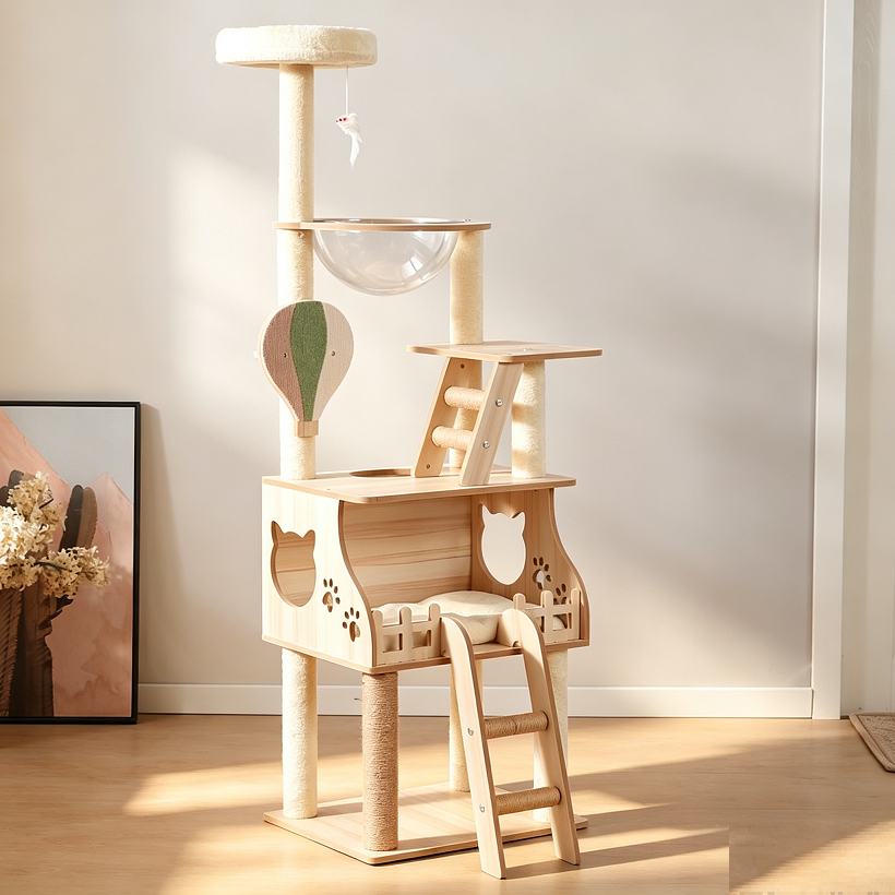 147cm Modern Multi-Level Large Cat Tree Wooden Cat Tower