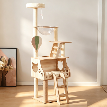 147cm Modern Multi-Level Large Cat Tree Wooden Cat Tower
