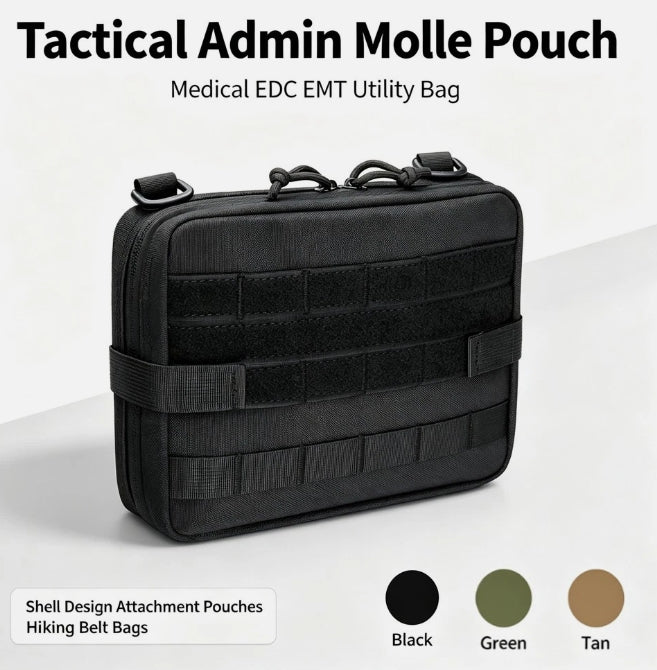 Tactical Admin Molle Pouch, Medical EDC EMT Utility Bag Shell Design Attachment