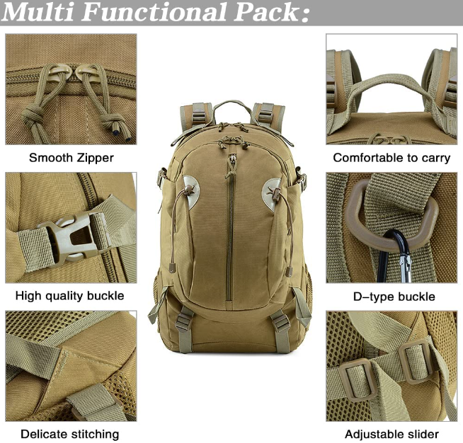 Tactical Motorcycle Backpack For Men Military 30L Travel Hiking Black