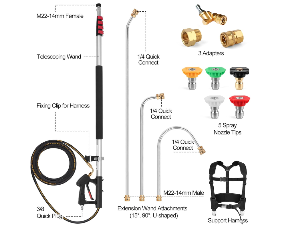 Telescoping Pressure Washer 7.3m Pole with Harness