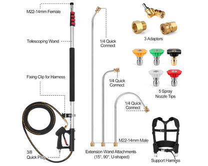 Telescoping Pressure Washer 7.3m Pole with Harness