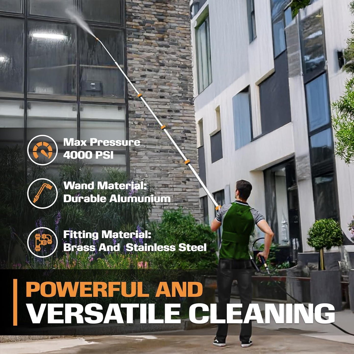 Telescoping Pressure Washer 7.3m Pole with Harness