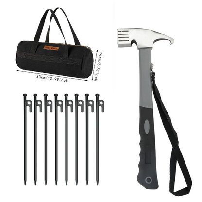 Tent Stakes and Hammer Set 8pcs 12in Heavy Duty Forged Steel Tent Stakes+a Hammer