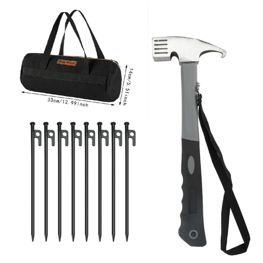 Tent Stakes and Hammer Set 8pcs 12in Heavy Duty Forged Steel Tent Stakes+a Hammer