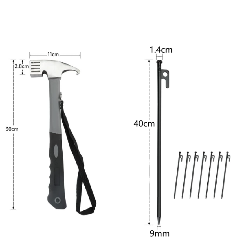 Tent Stakes and Hammer Set 8pcs 12in Heavy Duty Forged Steel Tent Stakes+a Hammer