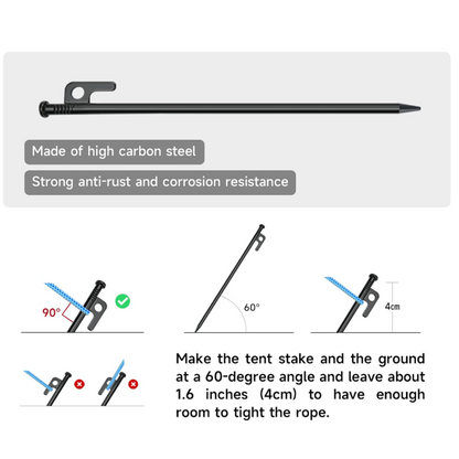 Tent Stakes and Hammer Set 8pcs 12in Heavy Duty Forged Steel Tent Stakes+a Hammer