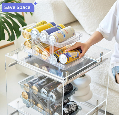 2PC Infinite Telescopic Beverage Storage Box, Two-Tier Automatic Rolling Soda Can Storage Organizer